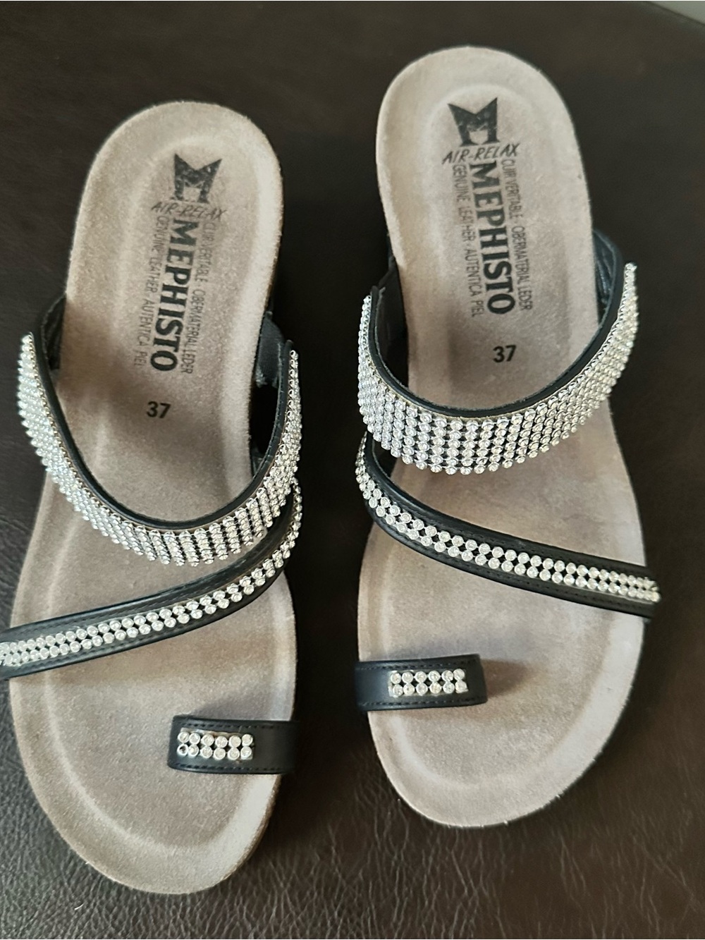 Sz 37 ⭐️NWT Mephisto Mily Black Rhinestone 1.5” Wedge Sandal.